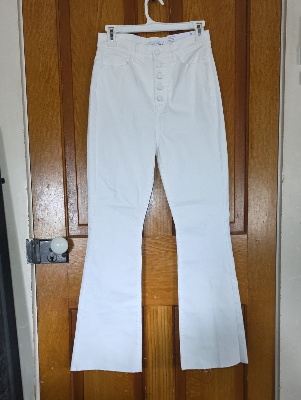 LOFT High-Rise White Flare Jeans with Button Fly